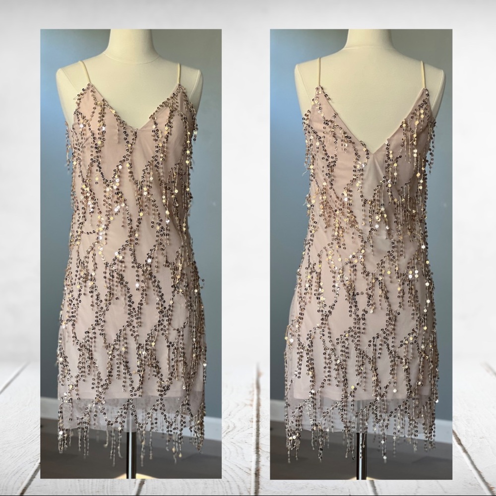 Girl In Mind Nude Flapper Style Dress NWT